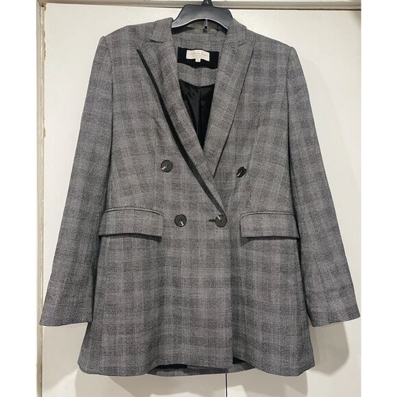 Veronika Maine blazer jacket womens Sz 10 Double Breasted Gray Black Glen Plaid - Picture 2 of 16